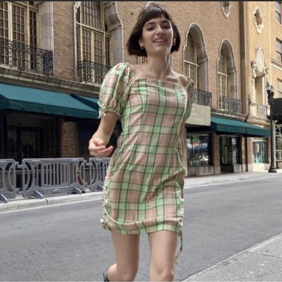 THE RAGGED PRIEST Urban Outfitters ~ Green & Pink Plaid Mini Dress ~ Size Small - Picture 3 of 9